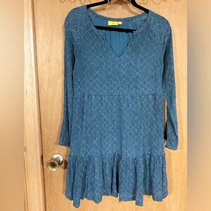 ROLLER RABBIT-Dress Womens Small Blue Pine Searsucker Trapeze Binh Lalana